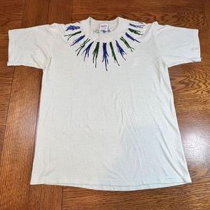 VTG White T shirt with hand painted multi colored drip on Velva Sheen tag size M